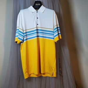 Greg Norman Golf Play Dry Polo Shirt Yellow Colorblock Mens Sz L Casual Stripe